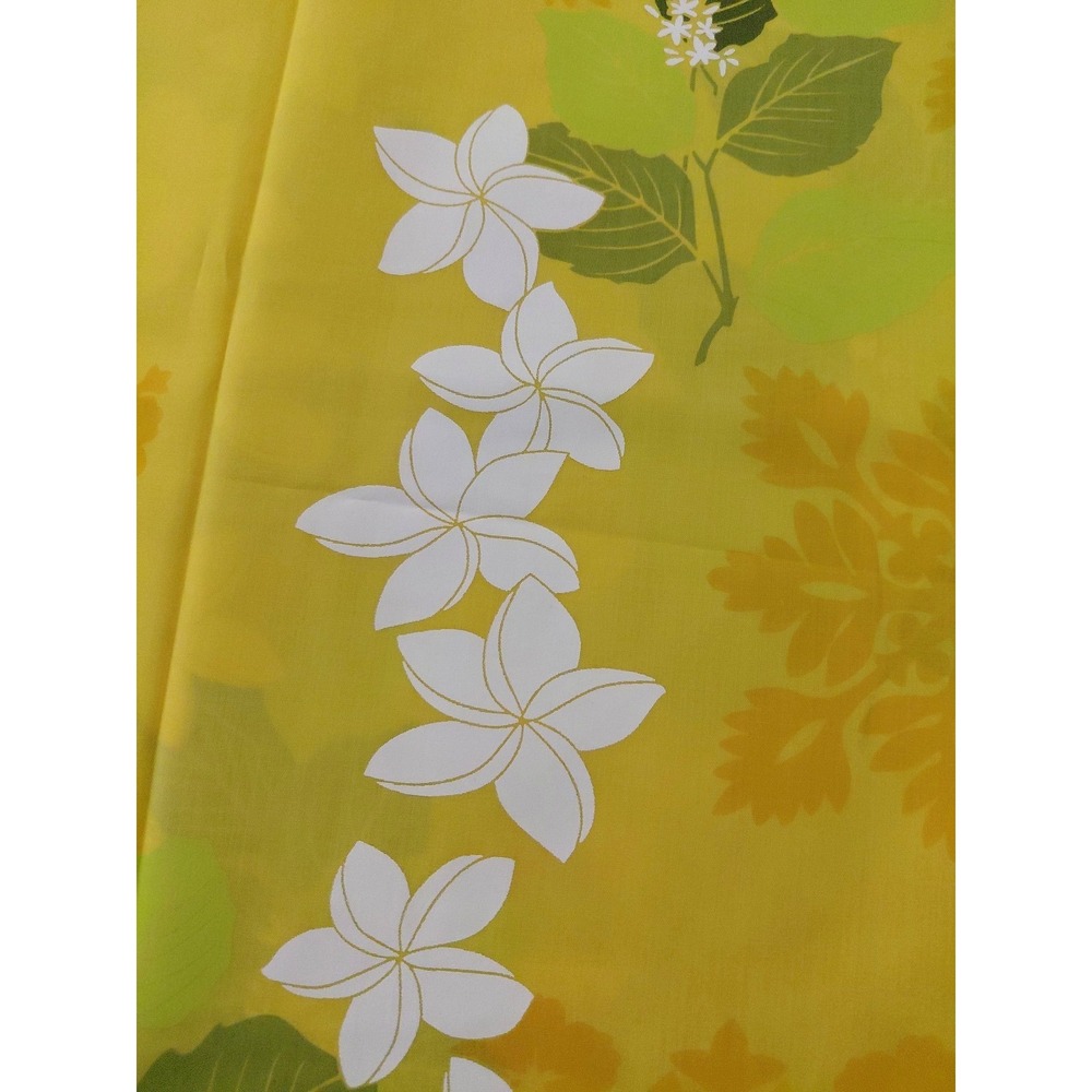 Yellow Trendex Fabric 2005 Cotton Hawaiian White Hibiscus Floral 2 Yards Beachy - Picture 3 of 5